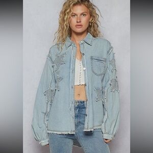 POL - Women's Light Blue Denim Jacket with Star Accents
